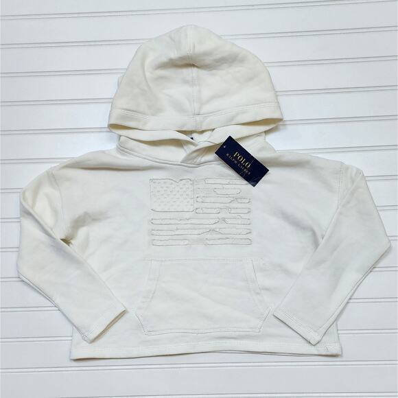 NWT Polo Ralph Lauren Kids French Terry Cropped American Flag Hoodie